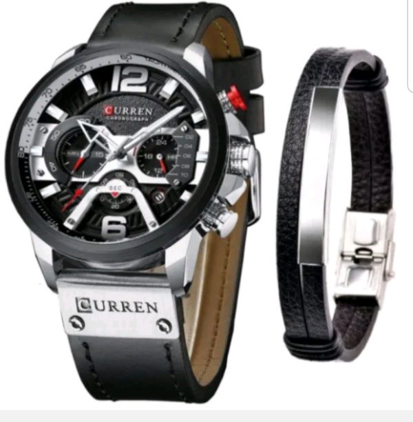 ⚠️❤❤❤ A perfect watch for rich men ,curren chronograph watch with free bracelet as bonus  for male