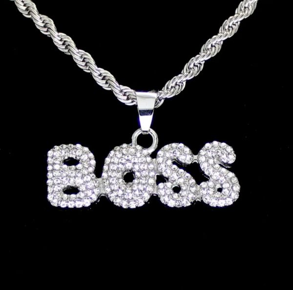 ⚠️⚠️Iced Cz Boss  Pendant 14k Gold or Silver Plated 24" Rope Necklace..Necklace comes automatically customized with Boss