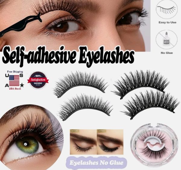 2Pcs 3D Reusable Self Adhesive Eyelashes Natural Mink Glue-Free False Eyelashes