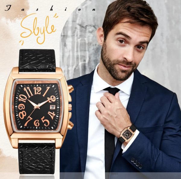 ⚠️⚠️❤❤Mens classic luxury Square Arabic numerals Dial date quartz wrist watch leather strap.