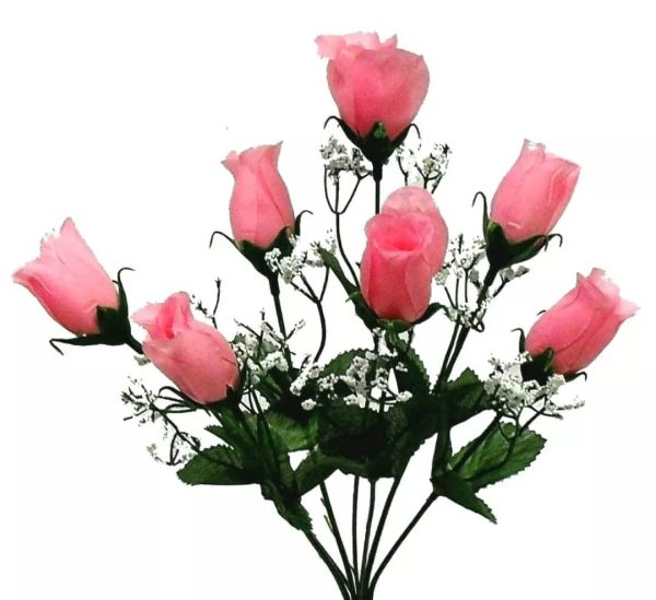 ⚠️⚠️⚠️⚠️⚠️⚠️⚠️⚠️⚠️⚠️⚠️⚠️⚠️⚠️⚠️⚠️⚠️Pink 7 Rose Buds Bush Silk Flowers Wedding Centerpiece Artificial Bouquet..Rich loved ones abroad might not appreciate this .Go for more expensive flowers below for rich loved ones abroad.