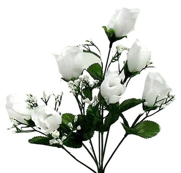 ⚠️⚠️⚠️⚠️⚠️⚠️⚠️⚠️⚠️⚠️⚠️⚠️⚠️⚠️⚠️White 7 Rose Buds Bush Silk Flowers Wedding Centerpiece Artificial Bouquet..Rich loved ones abroad might not appreciate this .Go for more expensive flowers below for rich loved ones abroad.