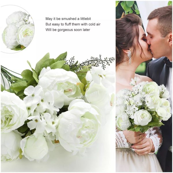 ⚠️⚠️⚠️⚠️⚠️⚠️⚠️⚠️⚠️⚠️Mini size EZFLOWERY Artificial Peony Silk Flowers Arrangement Bouquet for Wedding - White